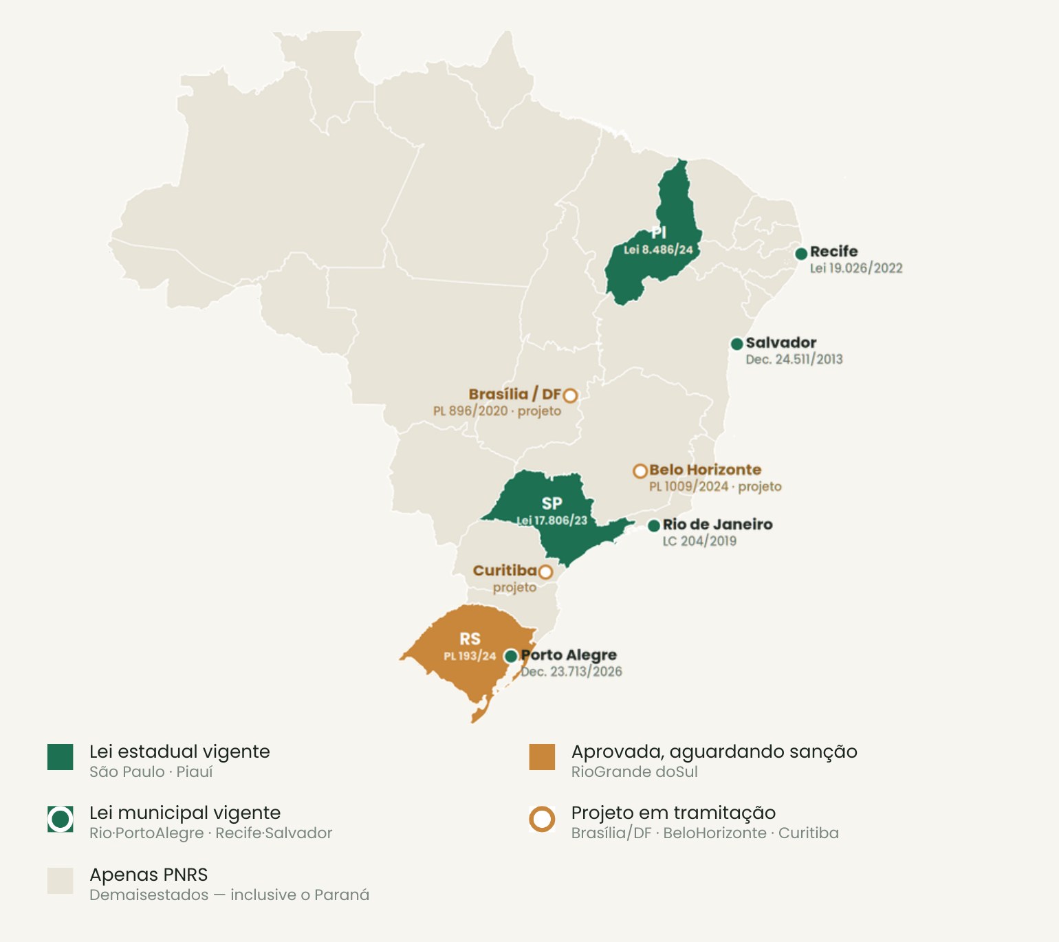 Mapa da legislação de resíduos sólidos para eventos no Brasil, por estado e capital